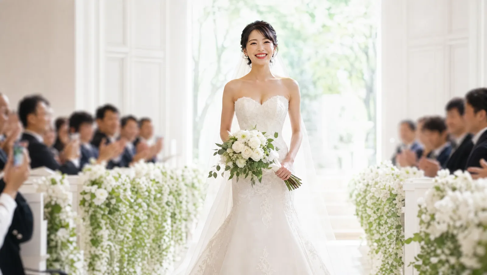 名古屋エリアで自信を持って挙式当日にバージンロードを歩く新婦