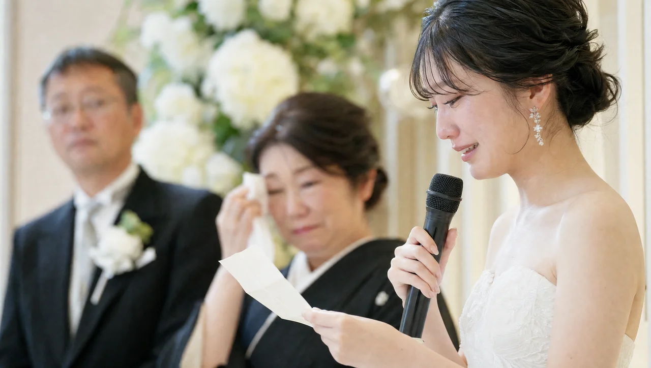 明るい会場でのスピーチシーン