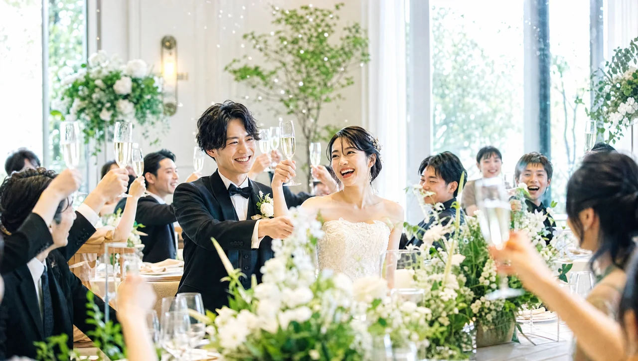 乾杯のグラスを持つ手元